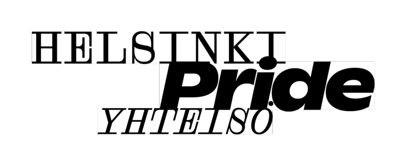 Helsinki Pride Yhteiso -logo mustalla tekstillä valkoisella taustalla.