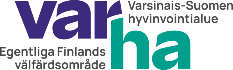 Varha-logo, jossa teksti "Varsinais-Suomen hyvinvointialue" ja "Egentliga Finlands välfärdsområde".