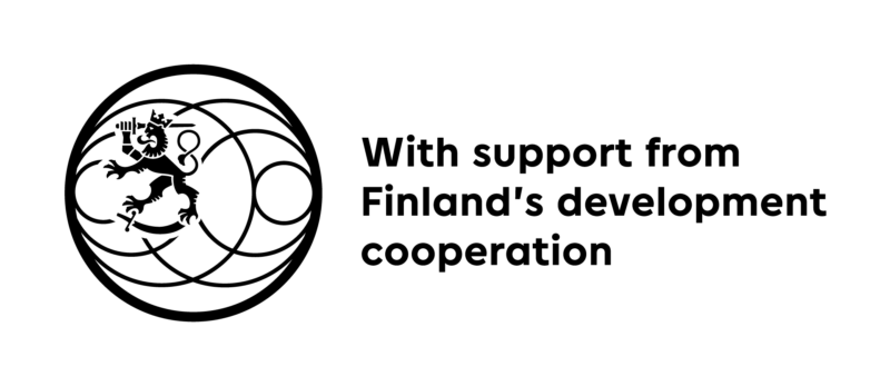 Logo of the Finnish Ministry for Foreign Affairs with the text "Development Cooperation" in black letters.