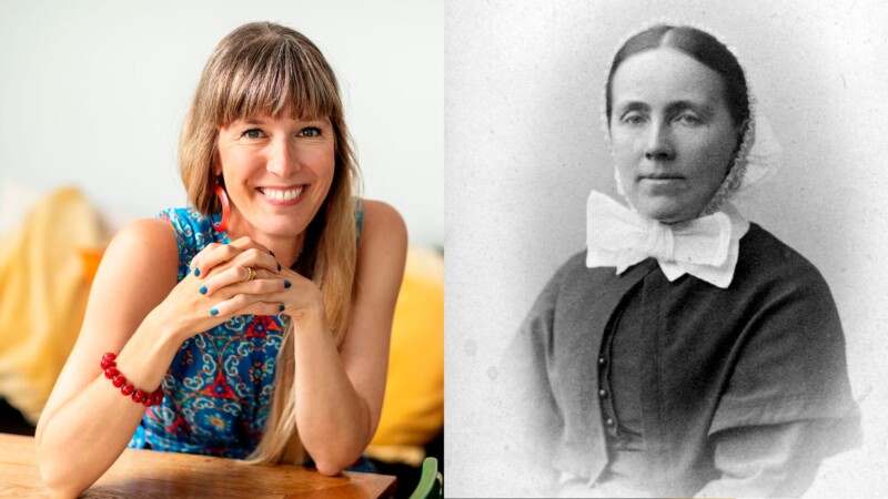 Kaksi kuvaa rinnakkain: toinen on värikuva, jossa pitkähiuksinen, siniseen mekkoon pukeutunut nainen katsoo kameraan hymyillen. Toinen kuvista on vanha mustavalkoinen ja siinä tummahiuksinen nainen katsoo vakavana kameraan.