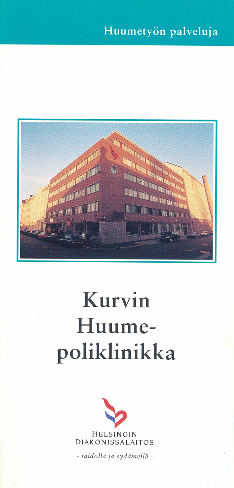 Esitteen kansi. Siinä lukee Kurvin huumepoliklinikka.