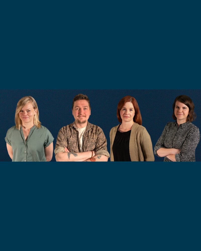 Näkymättömät-ohjelman tiimin jäsenet rivissä vasemmalta: Siiri Pohjoinen, Ville Tikka, Heidi Rosbäck ja Tuuli Shinyella.